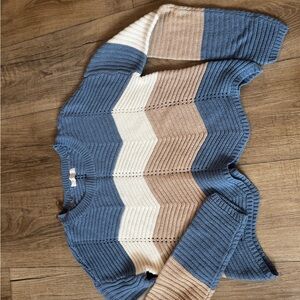 Cozy Chevron Knit Sweater - Blue, Cream & Tan